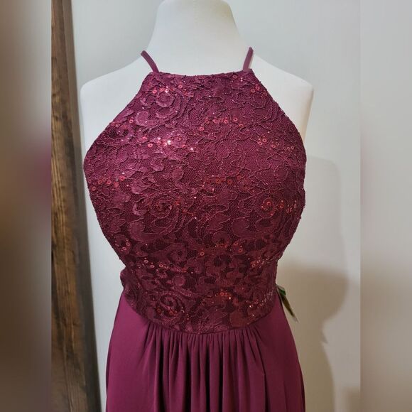 Morgan & Co size 7 Burgundy Strappy Back Sequin Lace Evening Dress NWOT - Picture 6 of 7